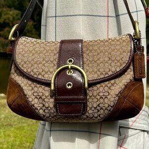 COACH Vintage Soho Signature Small C Jacquard Shoulder Bag 2006 Brown Suede 6818